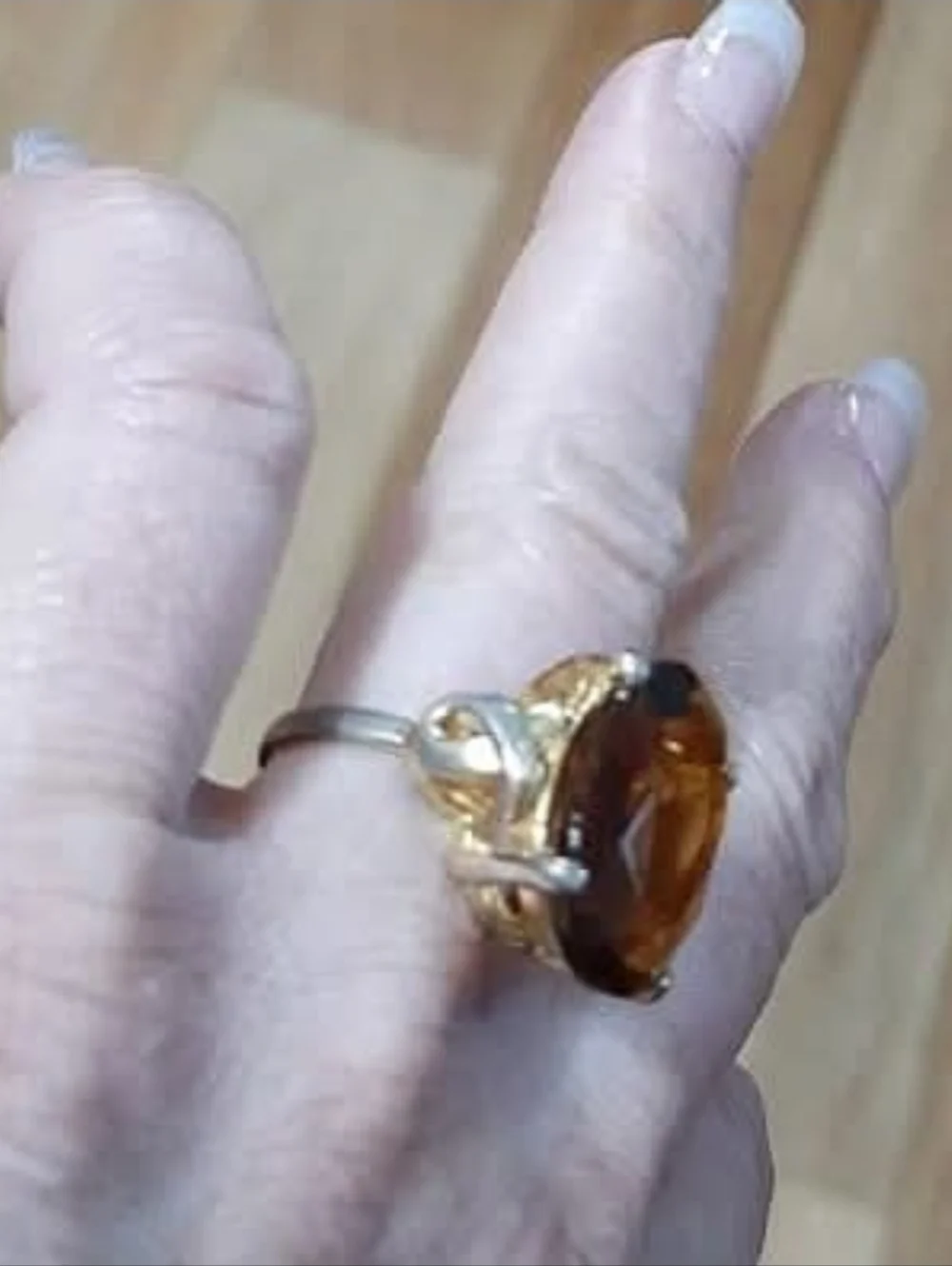 Vintage Chic Sarah Coventry Amber Smoky Topaz Glass Adjustable Ring